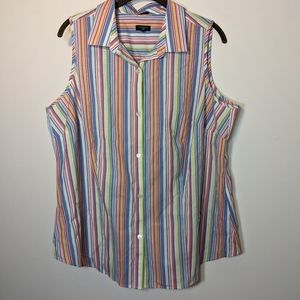 Talbots Womens 14W Multicolor Striped Button Down Shirt Top Blouse Sleeveless